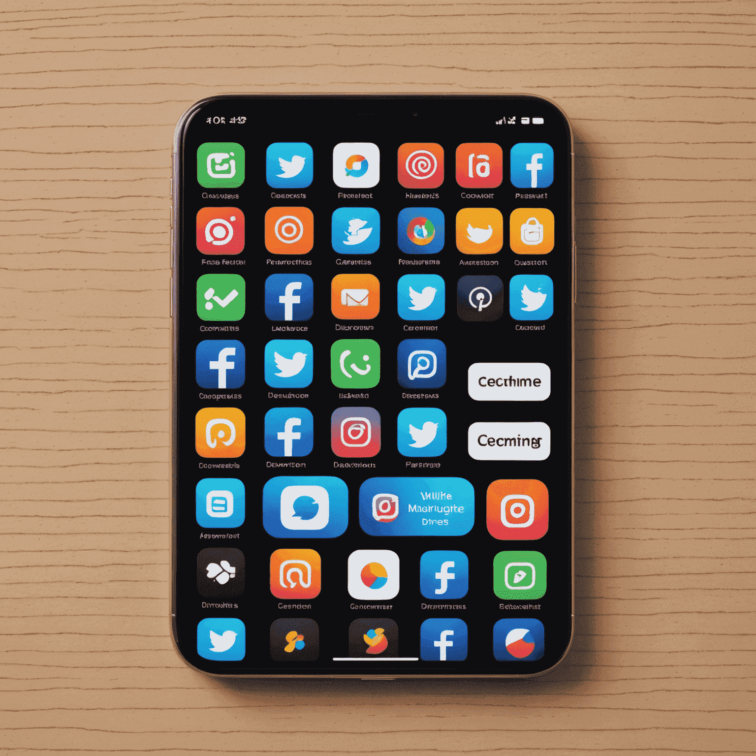 A smartphone displaying multiple app icons representing custom-built applications for iOS and Android. The image showcases various app types such as social media, productivity tools, and games, highlighting the versatility of custom app development.
