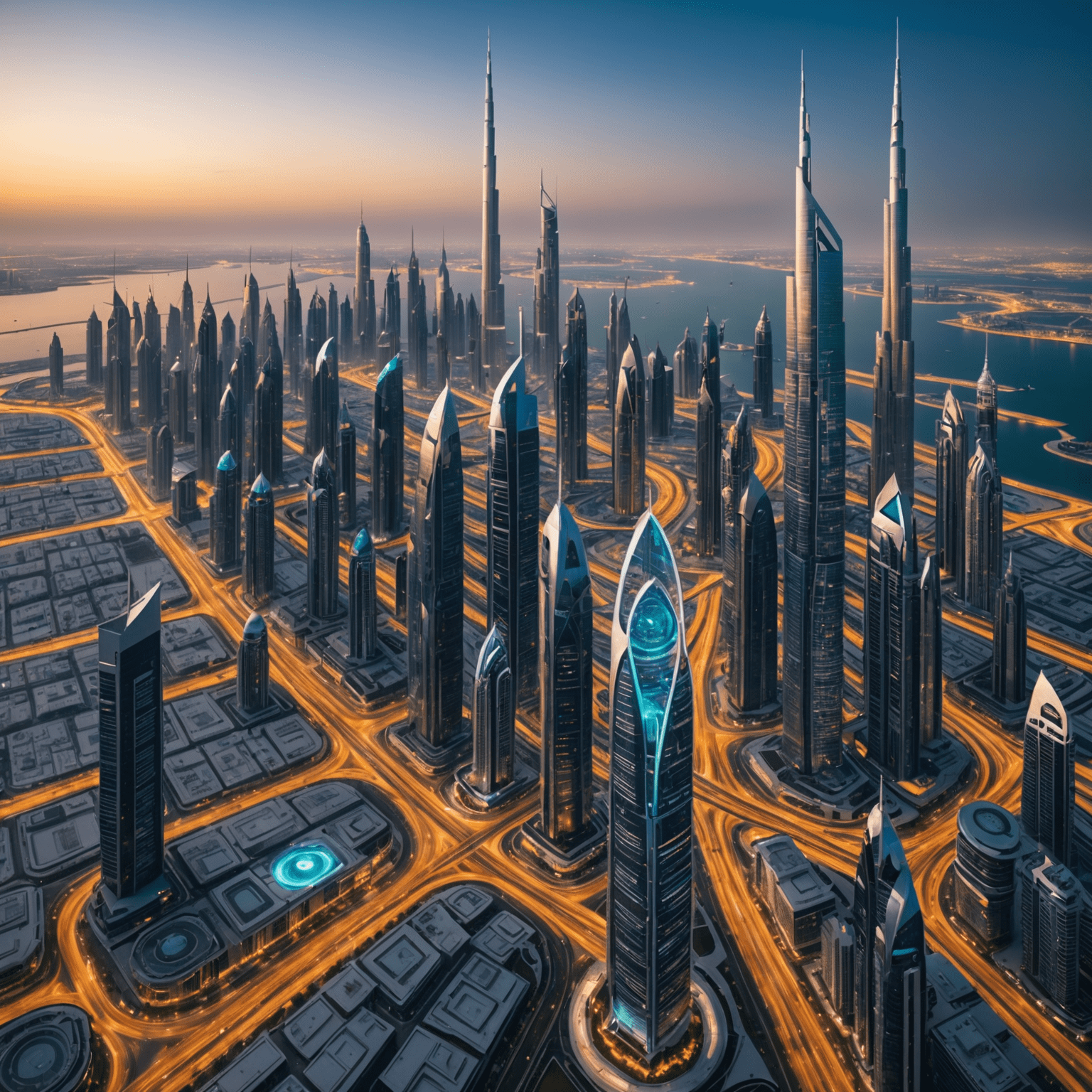 Futuristic cityscape of Dubai with 5G-enabled smart city features highlighted