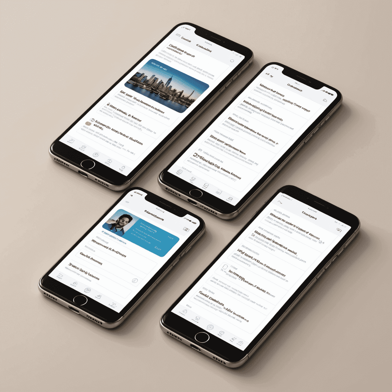 Wireframes and mockups of mobile app interfaces, showcasing user-centered design principles
